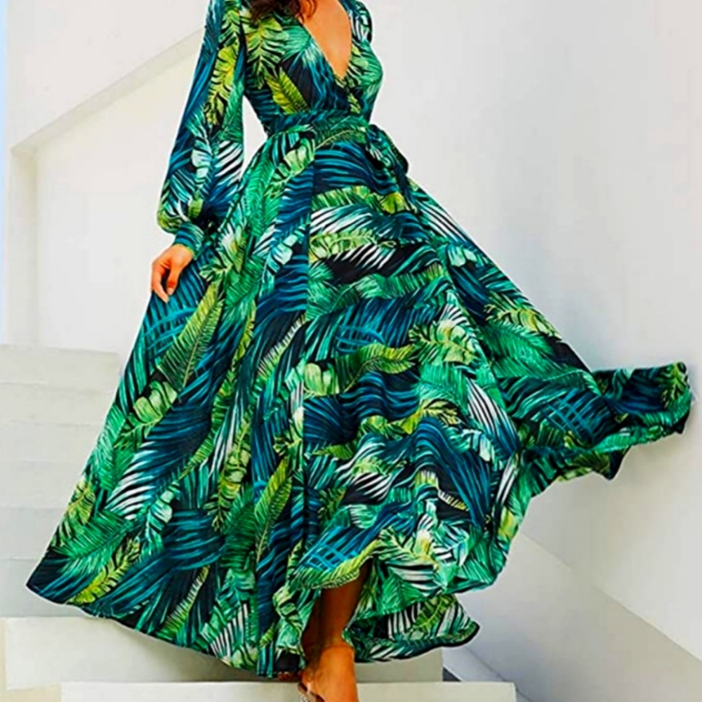 Miami Tropical Long Sleeve Maxi Dress